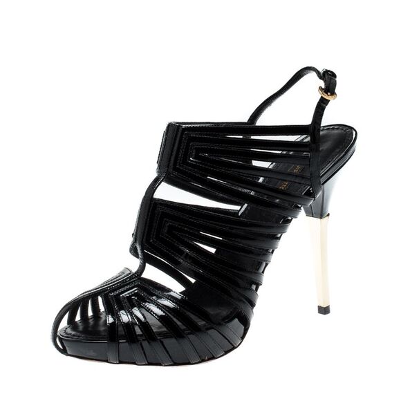 Louis Vuitton Black Patent Leather Strappy Platform Sandals Size 39 - Picture 1 of 4